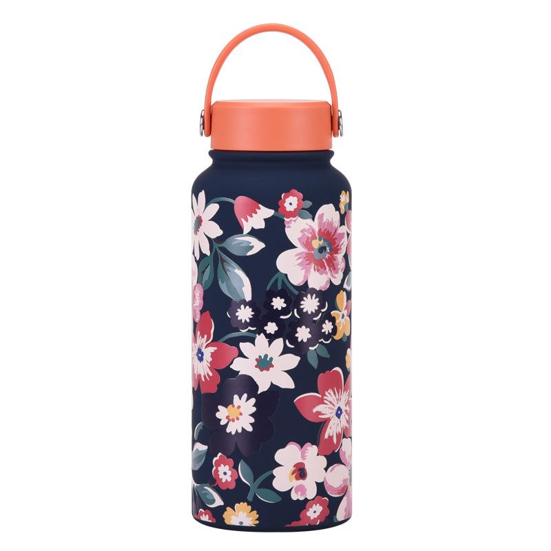 1L Thermos Cup Large Capacity Wide Mouth Portable Vacuum Sports Kettle Outdoor Printing Water Cup Female