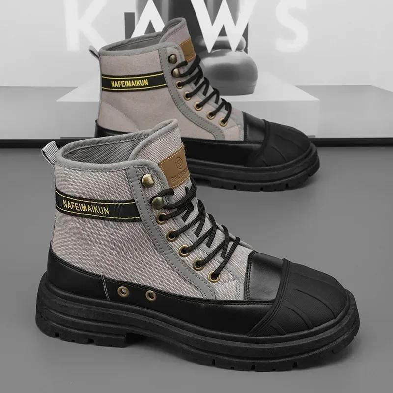 Men's Canvas Shoes Fashion Work Boots High Top Desert Boots Wear-resistant Men Boots Autumn Mens Platform Casual Shoes New Botas