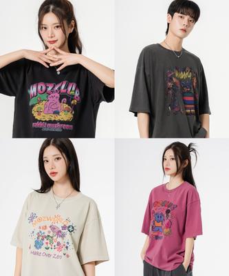 MOZMOZ [Set] Graphic Pigment Oversized Short Sleeve T-Shirt Part05