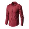 Men Shirt Turn-down Collar Long Sleeve Single-breasted Solid Color Stretchy Slim Fit Soft Plus