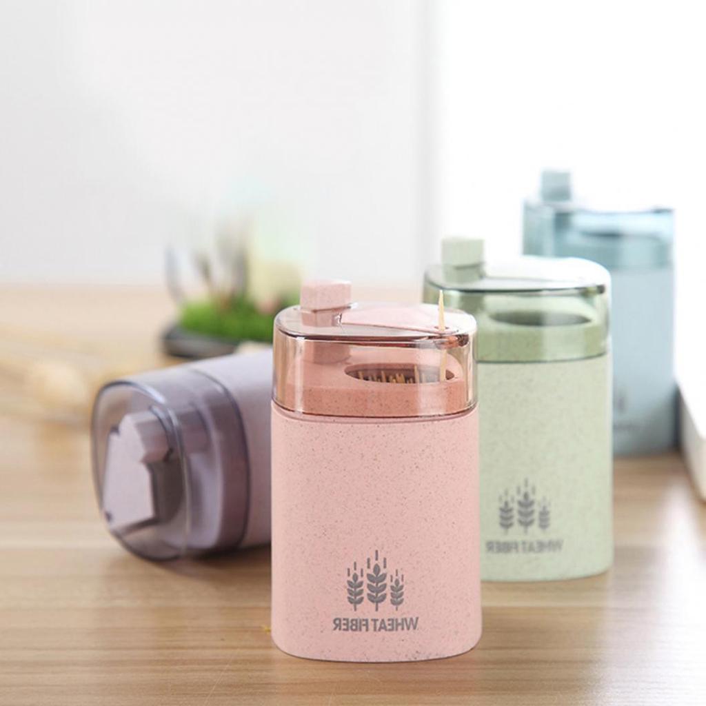 Fashion Wheat Straw Automatic Toothpick Holder Container Dispenser Home Decor