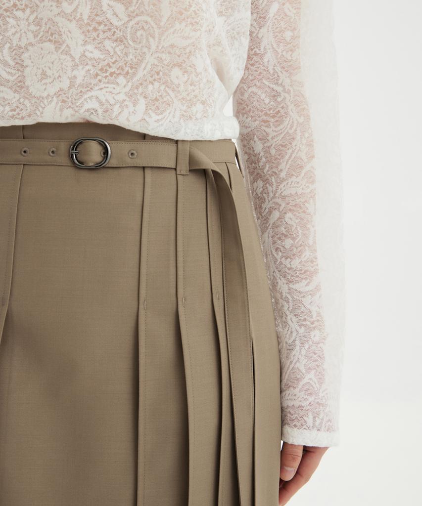 Youth Pleats Midi Skirt - Beige