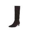 Fashion 2025 New Trend Natural Cow Suede Women Shoes Autumn Winter Slip-On Boots Burgundy High Chunky Heels Pointed Toe Knee High Boots