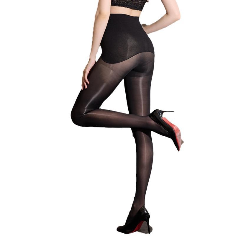 Yuanbao Shiny Aurora Horse Oil Seamless Pantyhose - Anti-Snag, High Waist, Abdomen Control Stockings with Apple Hips Design.