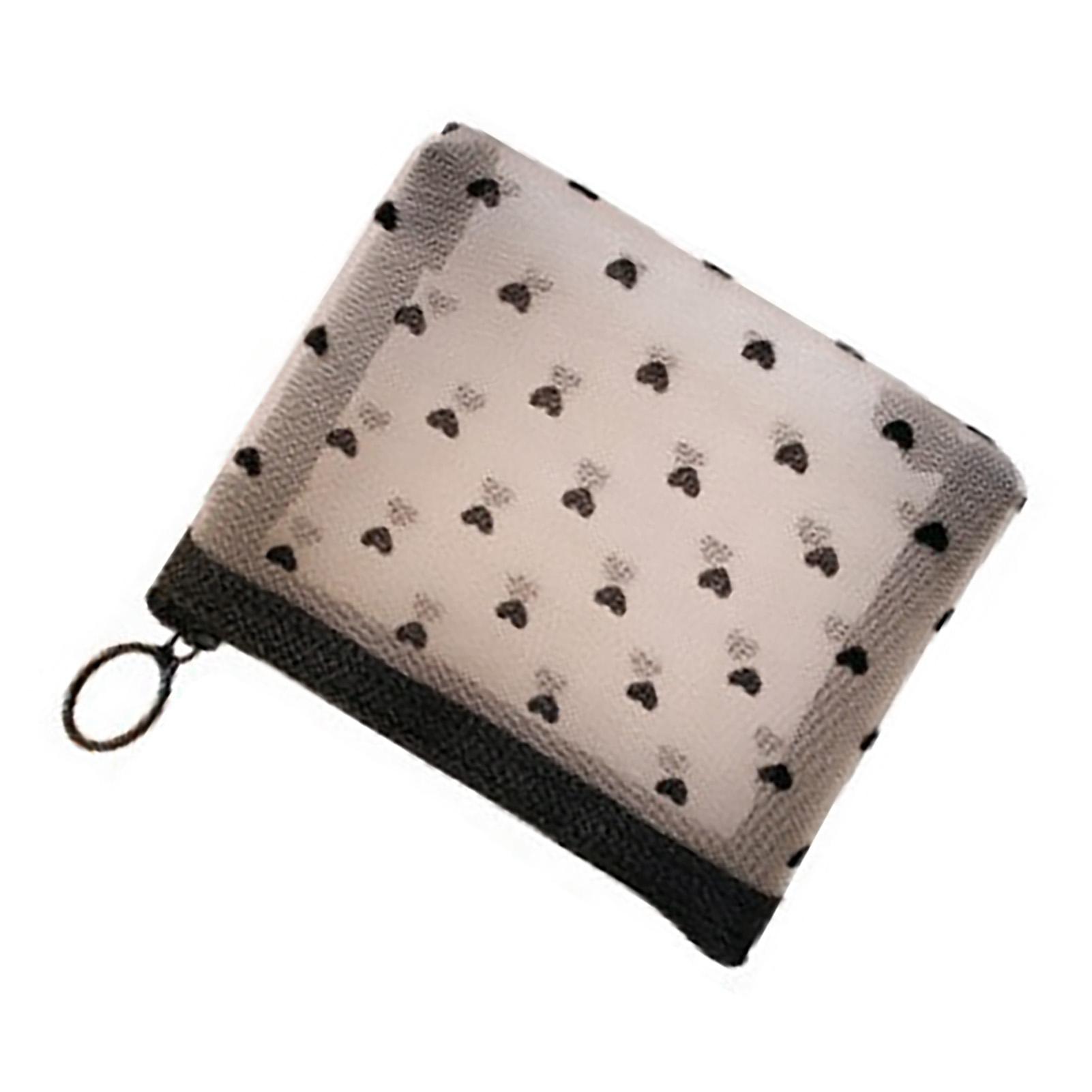 

Heart Print Mesh Makeup Bag Multifunctional Breathable Stylish Portable Mini Zipper Cosmetic Bags for Woman