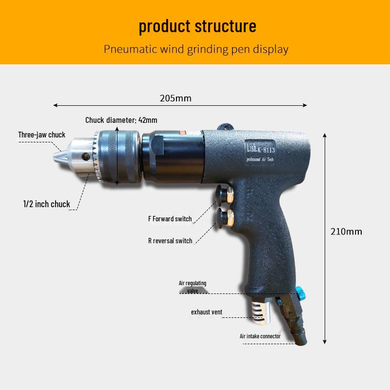 Pistol-style Alloy Air Drill with Forward/Reverse Rotation; Hand-held Lightweight Metal/Wood Drilling Tool