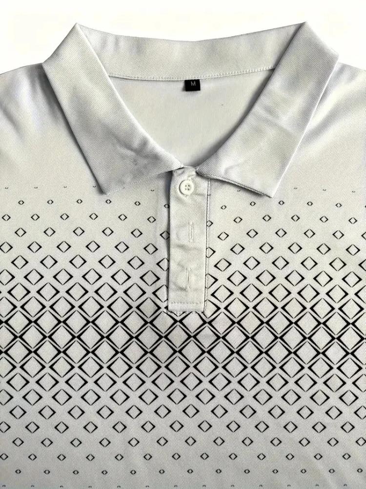 Summer Men's Slimming Diamond Pattern Printed Short-Sleeved Polo Shirt Simple Shirt Breathable and Comfortable Men's Clothing