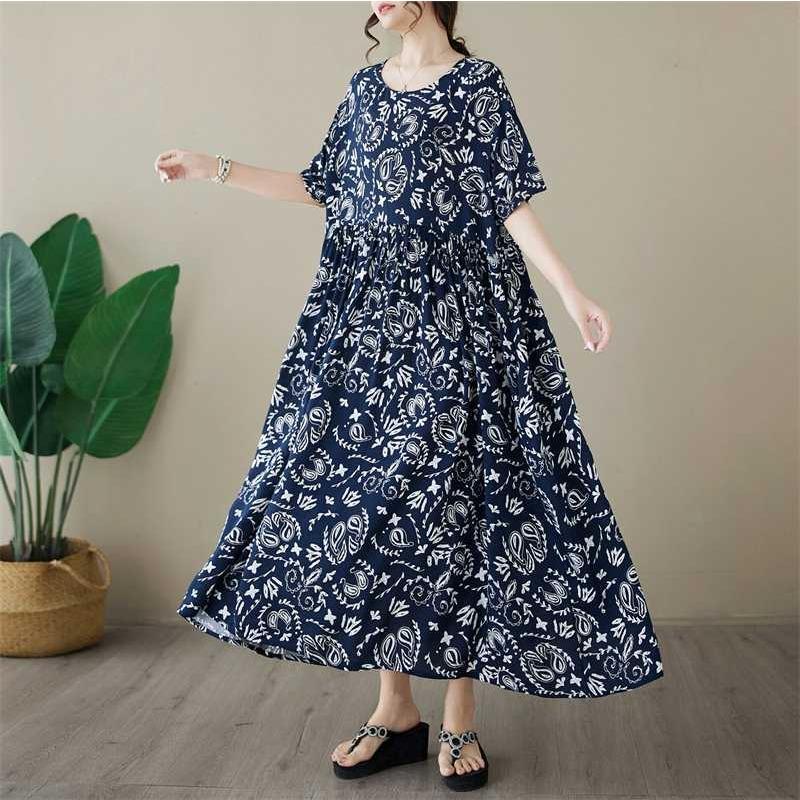 Simple Fashion Plus Size Round Neck Printed Dress