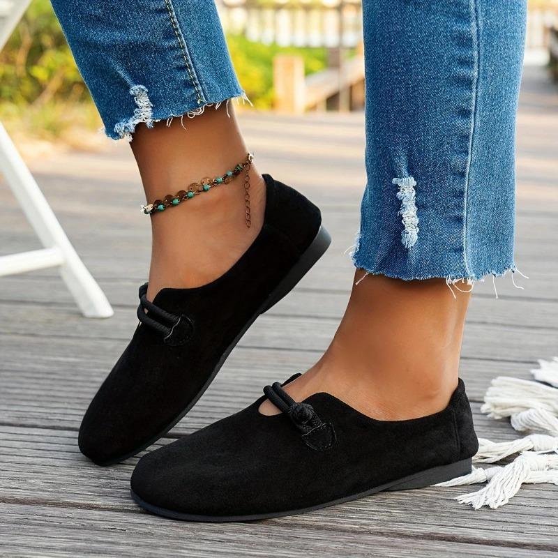 Dámské černé boty slip-on s kulatou špičkou, pohodlnou měkkou podrážkou a všestranné ploché boty, ležérní kancelářské nošení, meruňkové slip-on mokasíny pro plus size