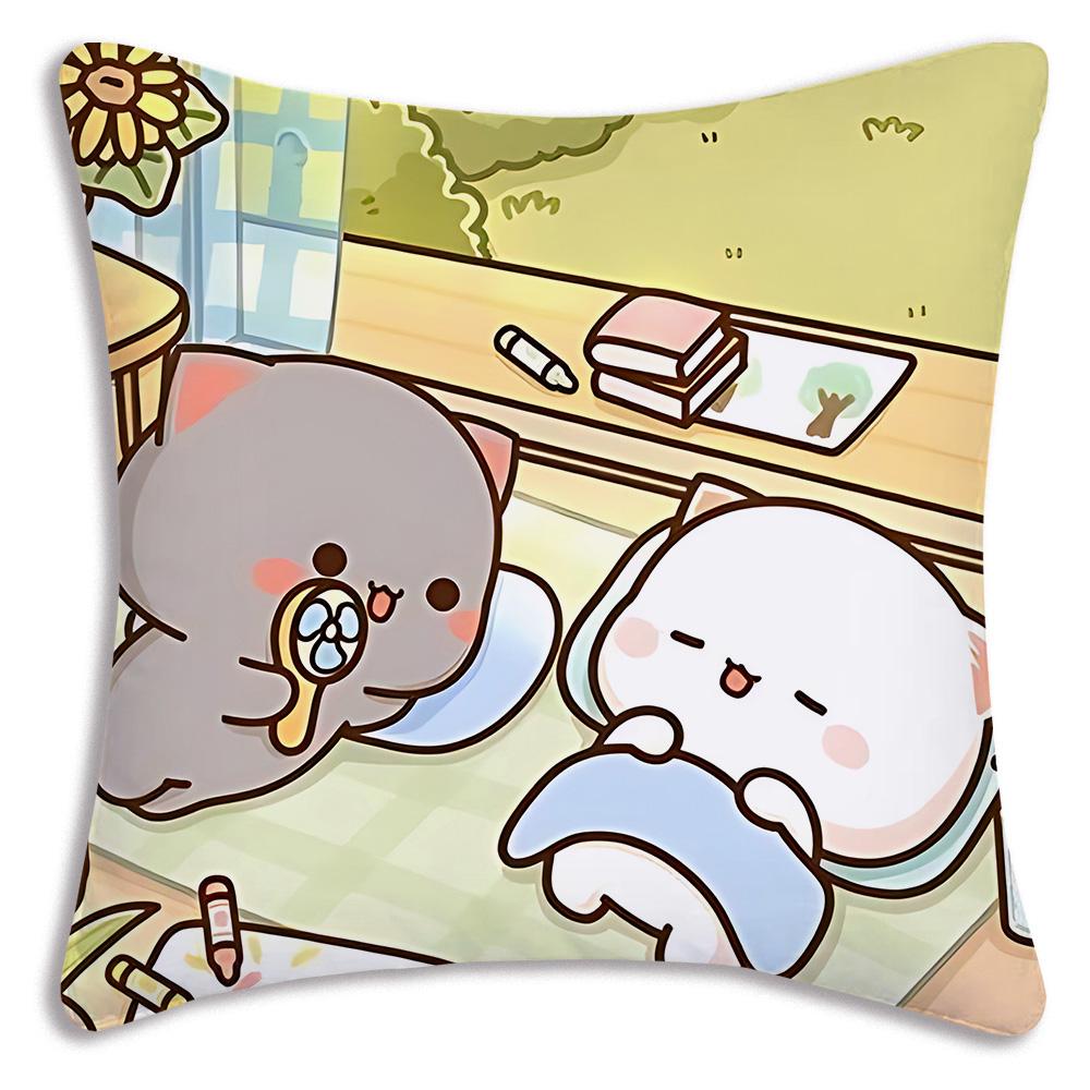 Kawaii Cute Peach Mochi Cat Pillow Covers Cartoon Sofa Decorative Home Double-Sided Printing Short Plush Cute Cushion Cover