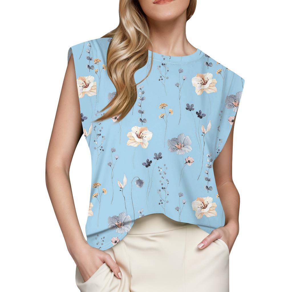 Damen Oberteil mit Flügelärmeln, Sommer, bedruckt, Tanktop, Basic-T-Shirt, lässig, locker
