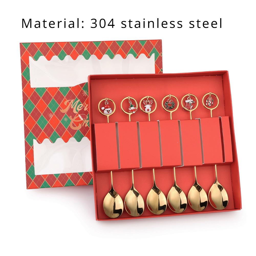 HANYANG Stainless Steel Christmas Dessert Spoon and Fork Gift Set Fruit Fork Father Christmas Coffee Spoon Hotel Household Tableware