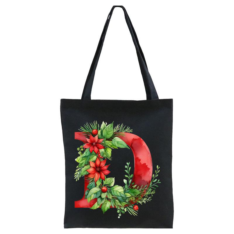 26 English letters A-Z floral print student canvas bag fashion portable shopping bag shoulder bag