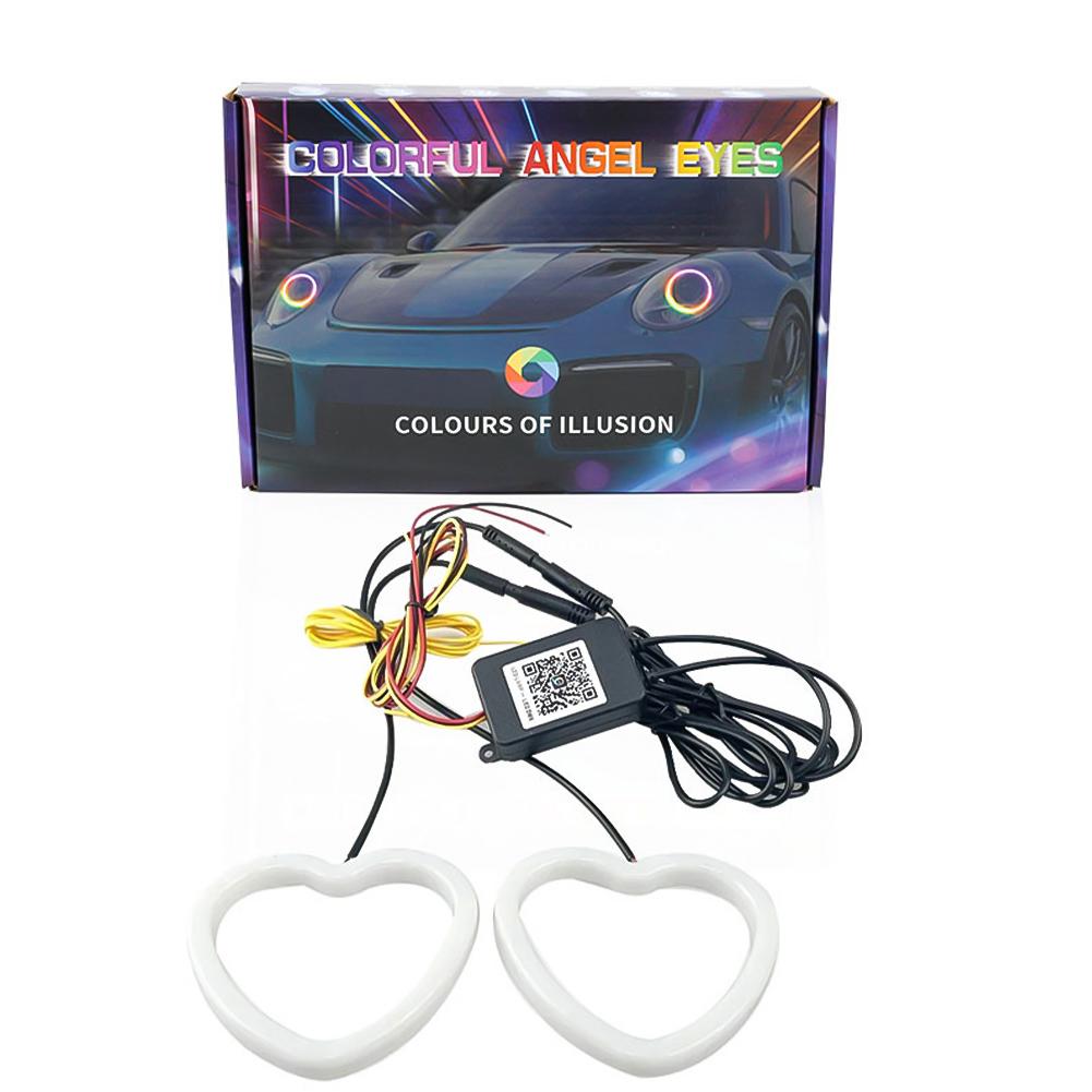 Car Headlight Demon Style Heart LED Angel Eye Ring  APP Control RGB Color Changing DRL for Car Headlight Modification