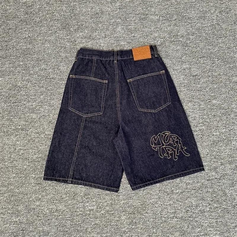 ZYLLO High Quality Black Blue Fashion Embroidered Logo Jeans Men Women Streetwear Navy Oversized Denim Shorts S