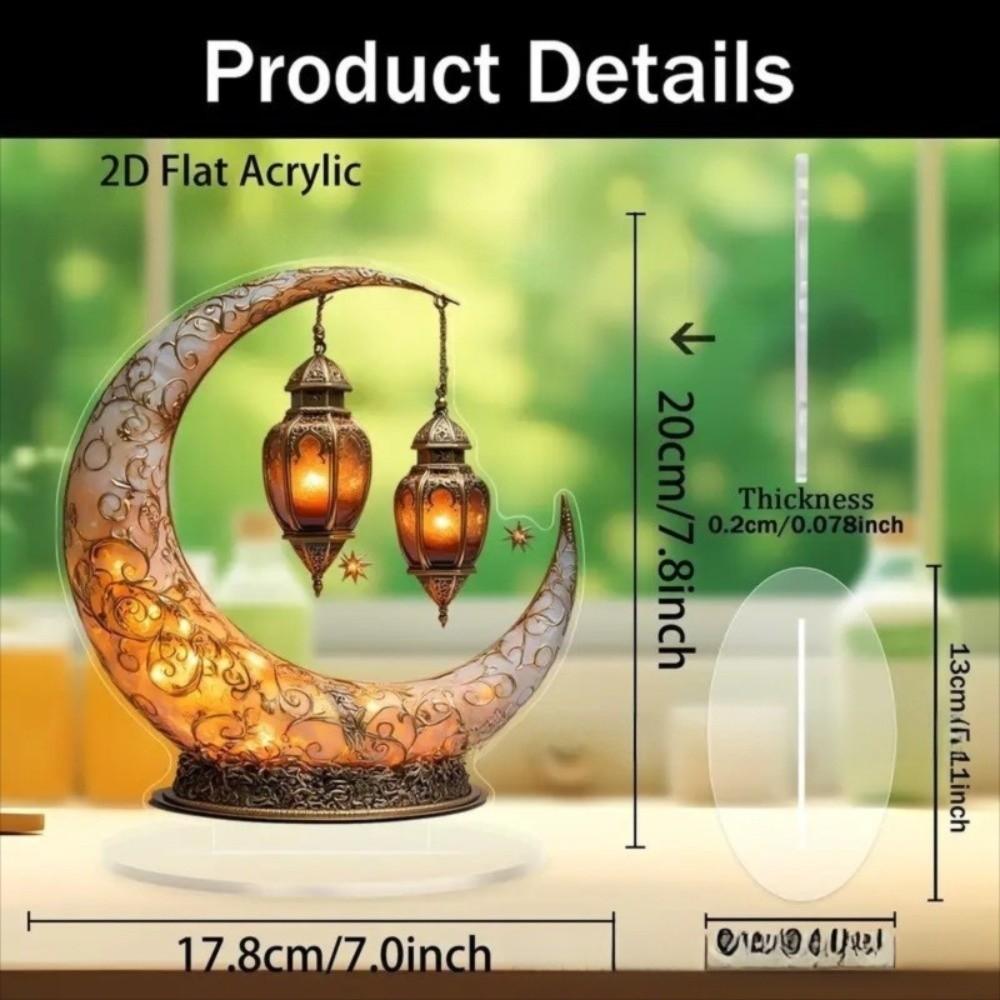 2D Design Islamic Desktop Ornament Flat Acrylic Standing Tabletop Crescent Moon Lantern Elegant Crescent Beautiful Ornament