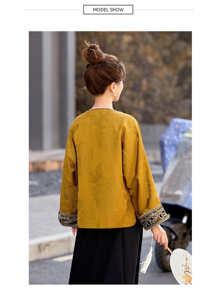 2025 Early Spring Chinese Jacquard Round Neck Frog Button Coat AH66606