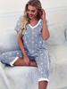 Damen Freizeit Pyjama Set mit Sternenprint - V-Ausschnitt Kurzarm Oberteil & Shorts mit Taschen, Polyester-Mischung, Perfekt für Frühling/Sommer, Pyjama mit entspannter Passform