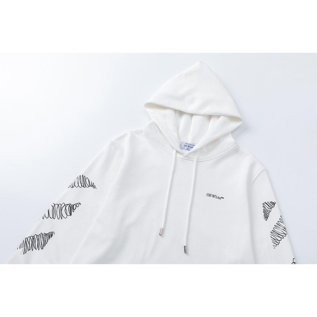 Off-White 2025 Autumn and Winter New Sketch Pattern Arrow Looped Hooded Sweatshirt for Men and Women