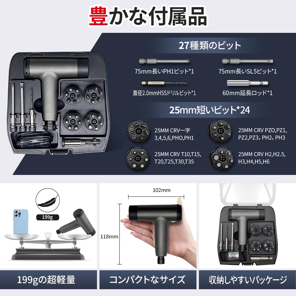 IXP Compact Electric Screwdriver Set with 3 Torque Adjustable LED 10 Manual Electric 1500 mAh High USB 60 Minutes of Continuous Magnetic Flexible 27