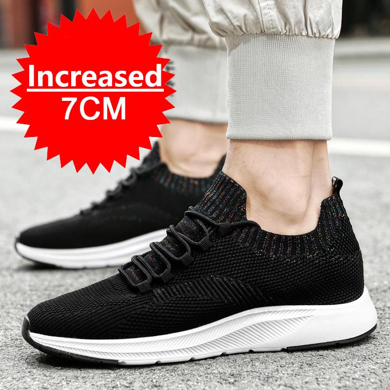 Fashion Summer Breathable Mesh Elevator Shoes for Men 7cm Invisible Height Increase Outdoor Black Sneakers Casual Soft Lightweight Shoes