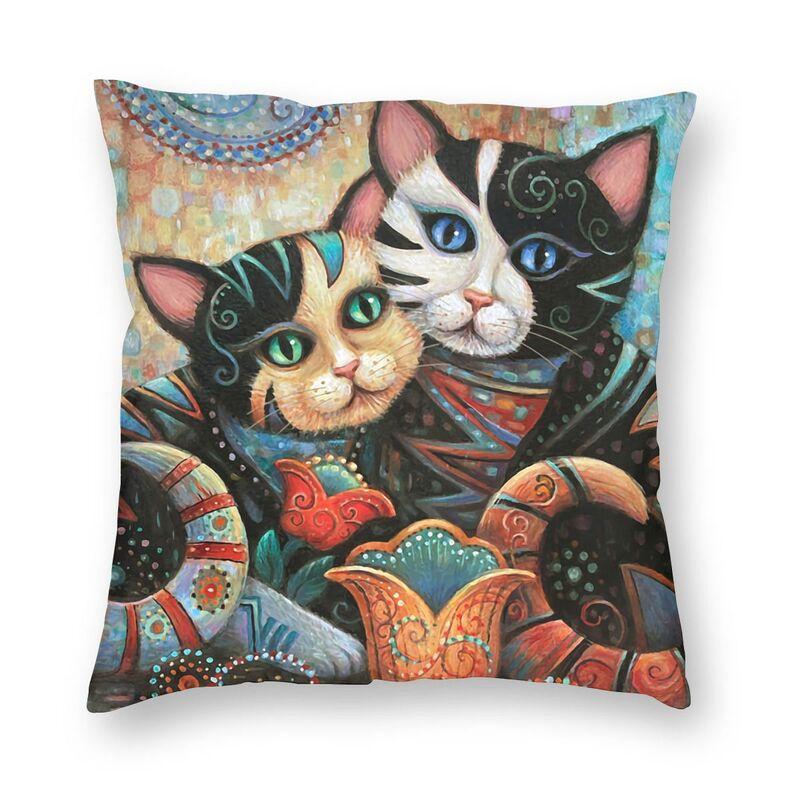 Lovely Cartoon Klimt Style Cat Kitten Throw Pillow Cover Home Decor Square Gold Animal Art Cushion Cover 45X45Cm For Living Room