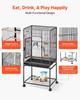 Bird Cage, 625 x 425 x 1370 mm, Flat Top, Wrought Iron Bird Flight Cage with Perches, Slide-Out Tray and Plastic Feeders, Casters, for Parrot, Blue