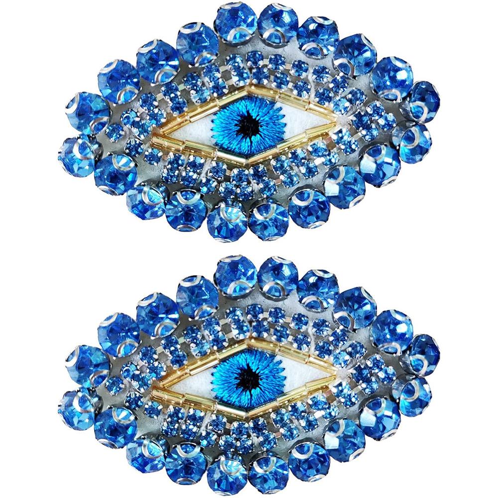 1Pcs Blue Rhinestone Eyes Embroidered Patches Applique Clothing Patch Decoration