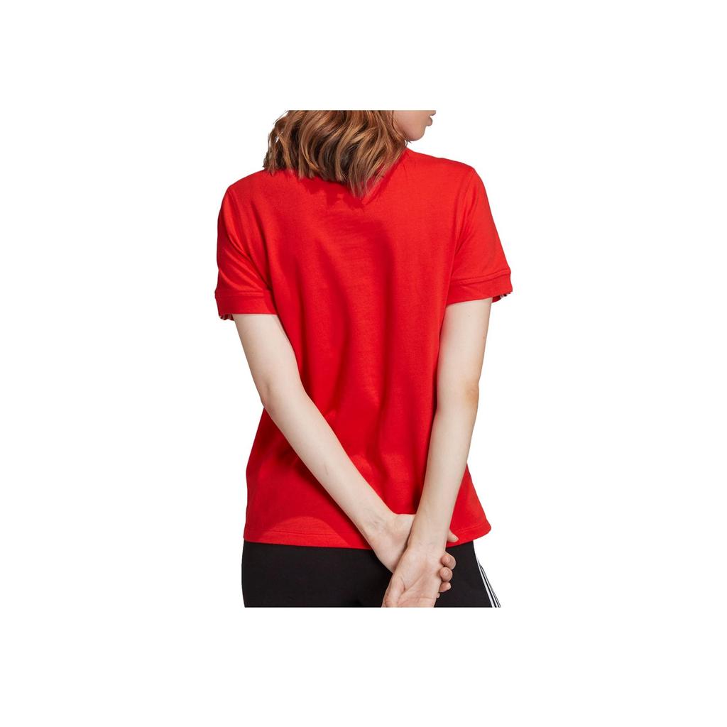 Adidas Solid Color Round Neck Short Sleeve T-Shirt Women Tops Red FM4881