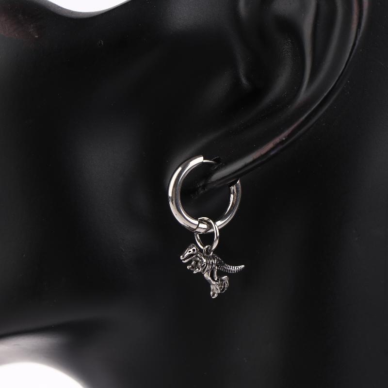 Punk Dinosaur Hoop Earring For Men Tyrannosaurus Rex Skeleton Earrings Stainless Steel Dinosaur Enthusiast Jewelry Gift