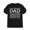 Men'S Casual Crew Neck T-Shirt with "I'm a Proud Dad of an Awesome Daughter" Print - Black, Short Sleeve, Summer Tee, Regular Fit, Father'S Day Gift,