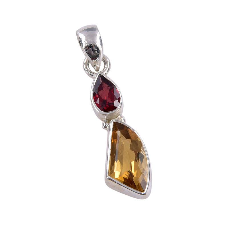 Natural Citrine, Garnet Gemstone Handmade 925 Sterling Silver Pendant 1.50" F7N85