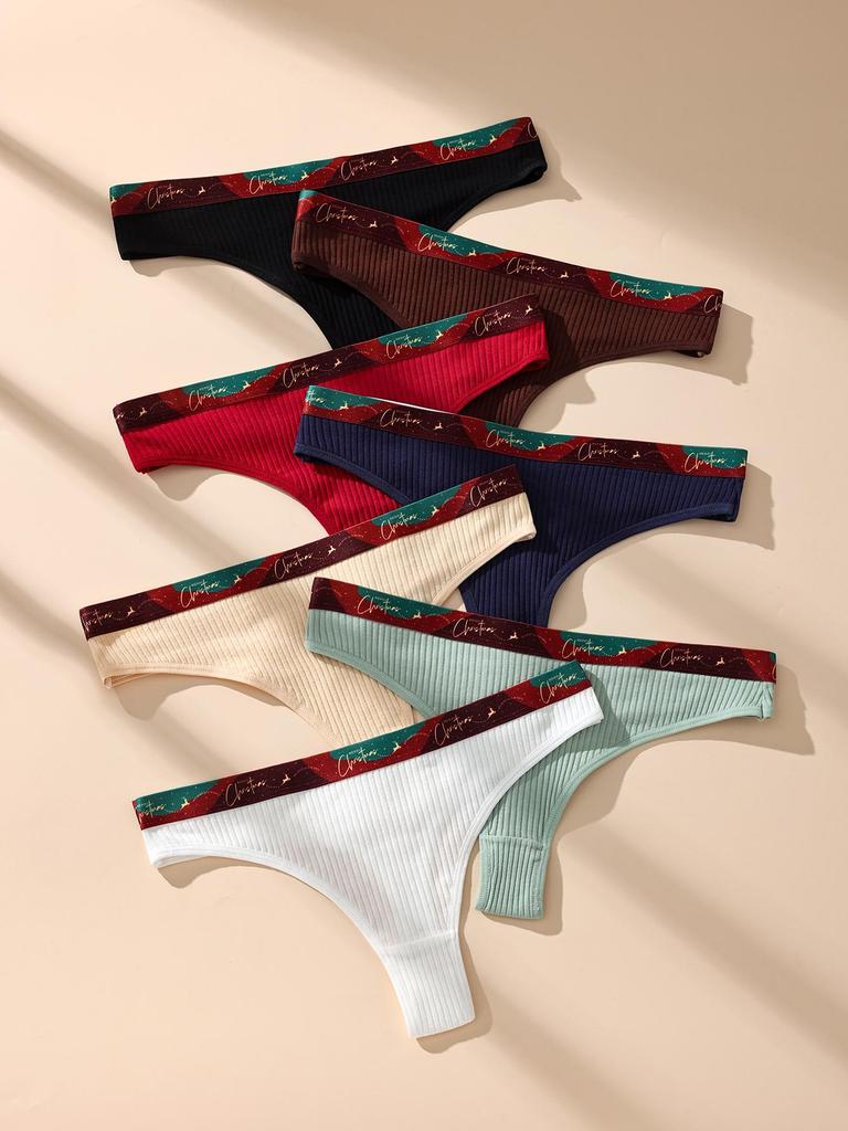 7PCS Women Thongs Panties Cotton Striped Underwear Sexy Intimates Female Lingerie Solid Color Comfort Panty Soft G-Strings