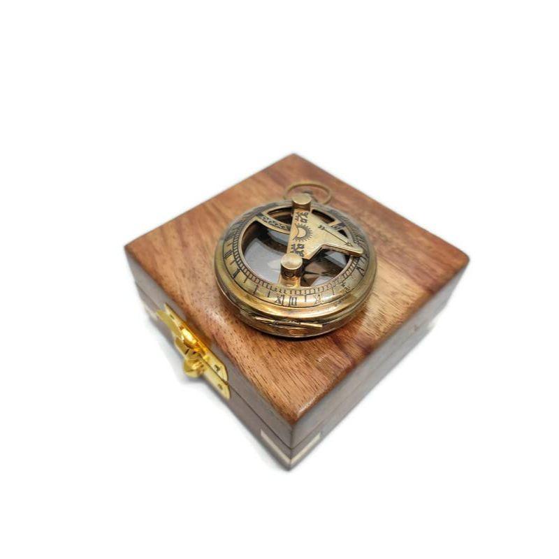 Antique Finish Brass 2" Sundial Compass Nautical Marine Old Vintage Pocket Style Gift Brass Round Sundial Compass