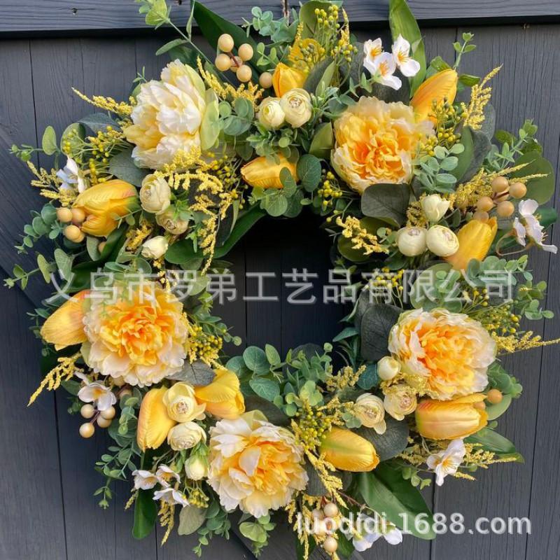 Easter Wreath Decor With Artificial Daisies Sunflowers Door Wall Hanging Home Party Decoration
