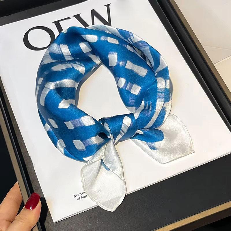 

100% Натуральный Шарф из Настоящего Шелка Женский Тутовый Шелк Роскошный Квадратный Модный Принт Платок для Волос Шейный Платок Женский Шаль Палантин Хиджаб Бандана Шарфы Real Silk 53x53cm