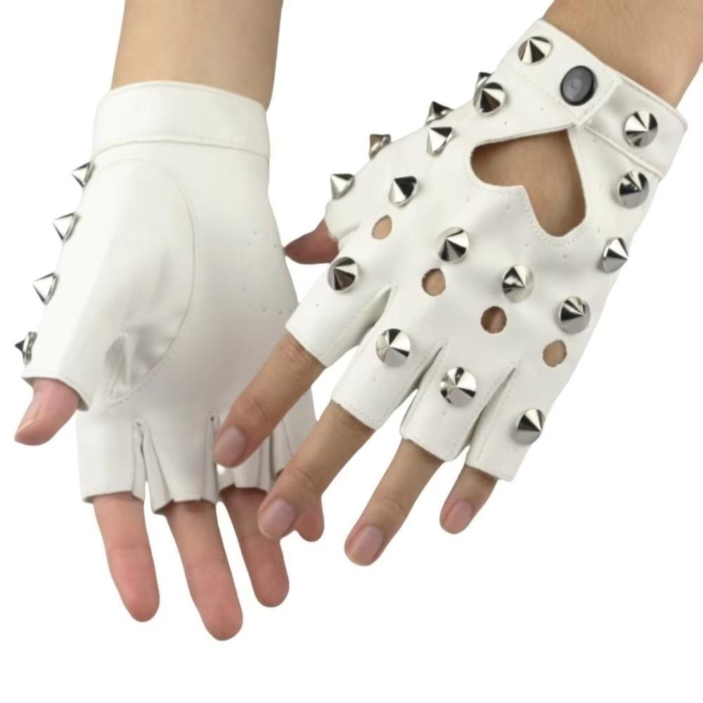 Edgy Fingerless Gloves Studded Details Half Finger Gloves Studded Leather Gloves  Hip-Hop