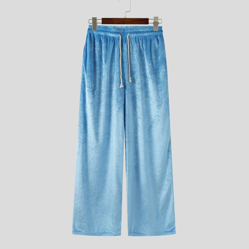 INCERUN Men Casual Elastic Waist Autumn Winter Velvet Long Pants Trousers