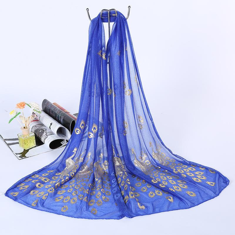 WTEMPO Women Multi-color Peacock Flower Long Scarf Wrap Chiffon Shawl