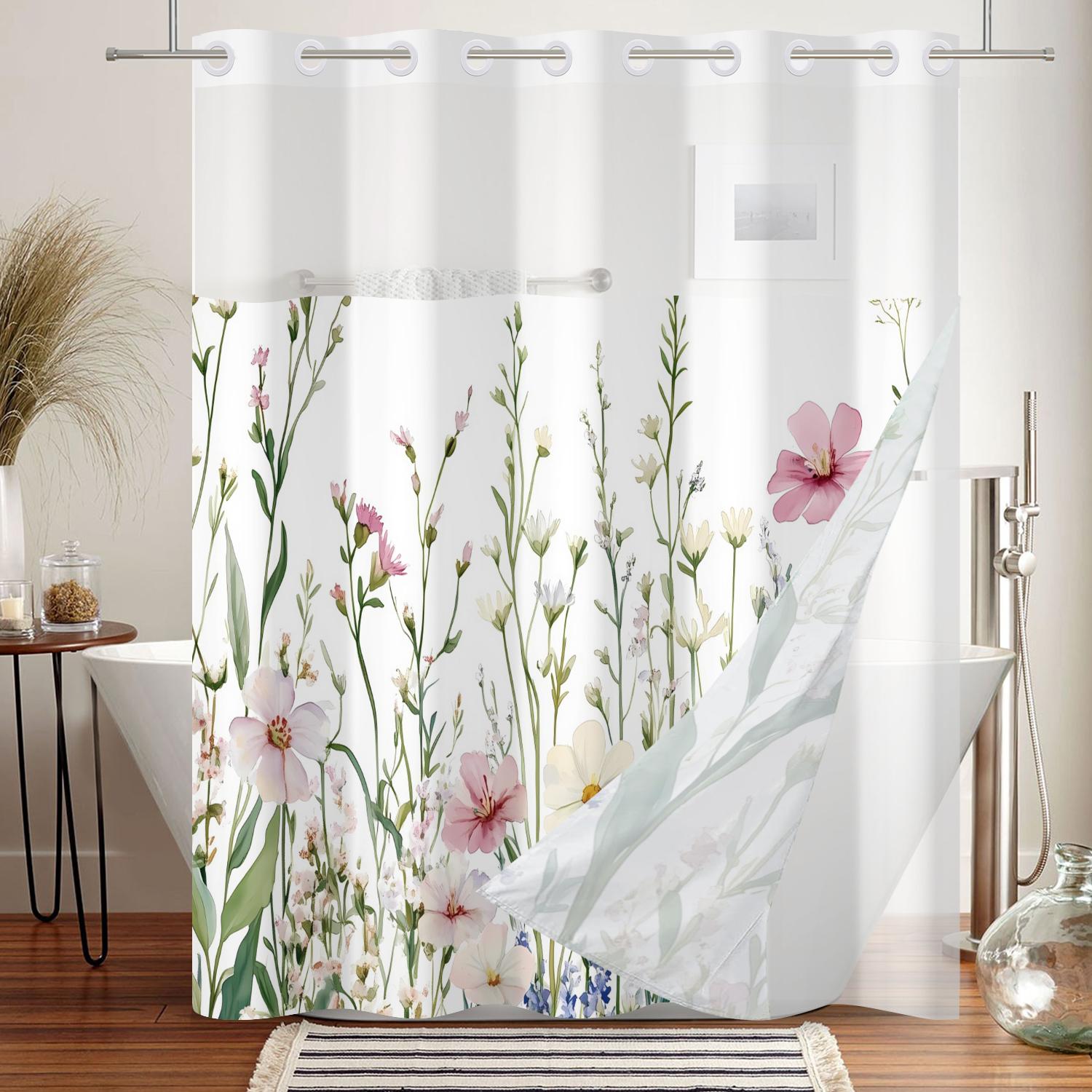 

Premium Waterproof Shower Curtain Watercolor Flowers Design Inner Liner Easy To Hang Elegant Bathroom Decoration Privacy Curtain W60H190(CM)-1 Pcs