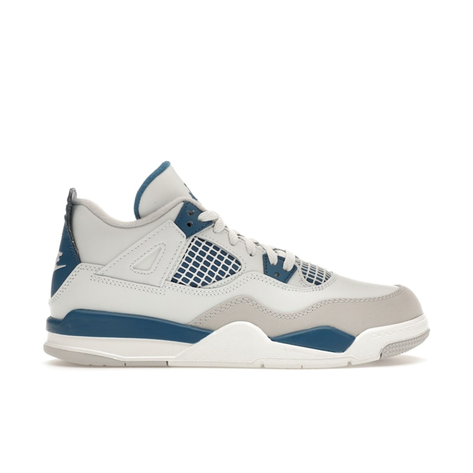 

Детские кроссовки Air Jordan 4 Retro PS Military Blue 2024 Бело-белые Нейтрально-серые BQ7669-141 31.5