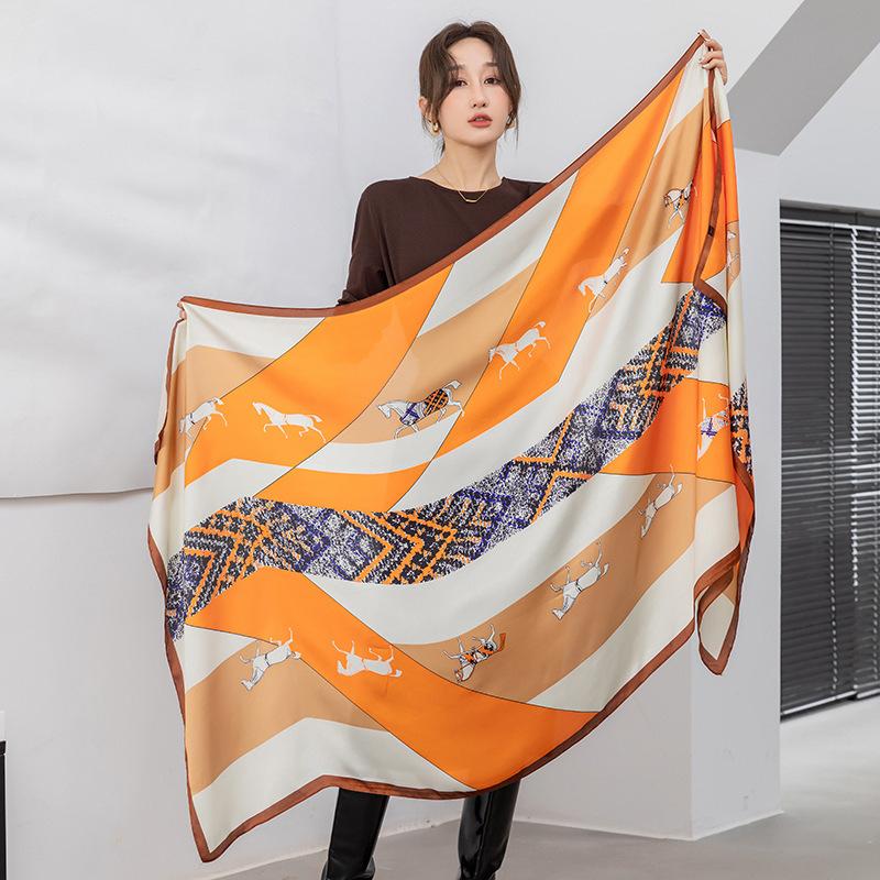 Wczesną wiosną nowy prosty kolorowy geometryczny blok kolorów długi jedwabny szal koreańska wersja damskiego temperamentu podróż długi szal