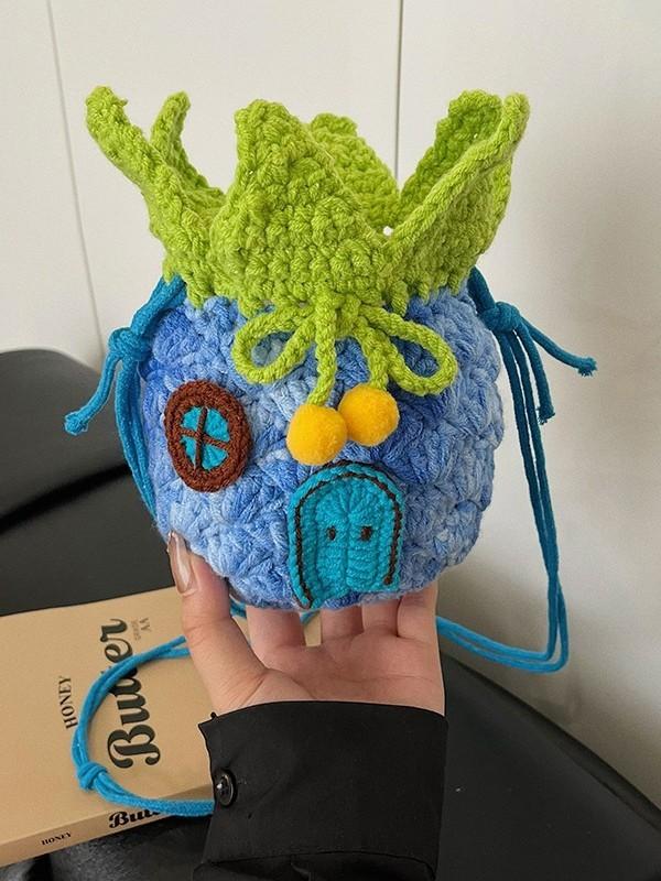 Mini Knit Pineapple Crossbody Bag With Flap Closure For Casual Daily Use