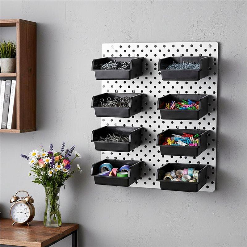 A74E-10 Black Pegboard Bins Plastic Storage Tools Organizer With Metal Hooks For Garage Workshop Craft Room Hardware Tools