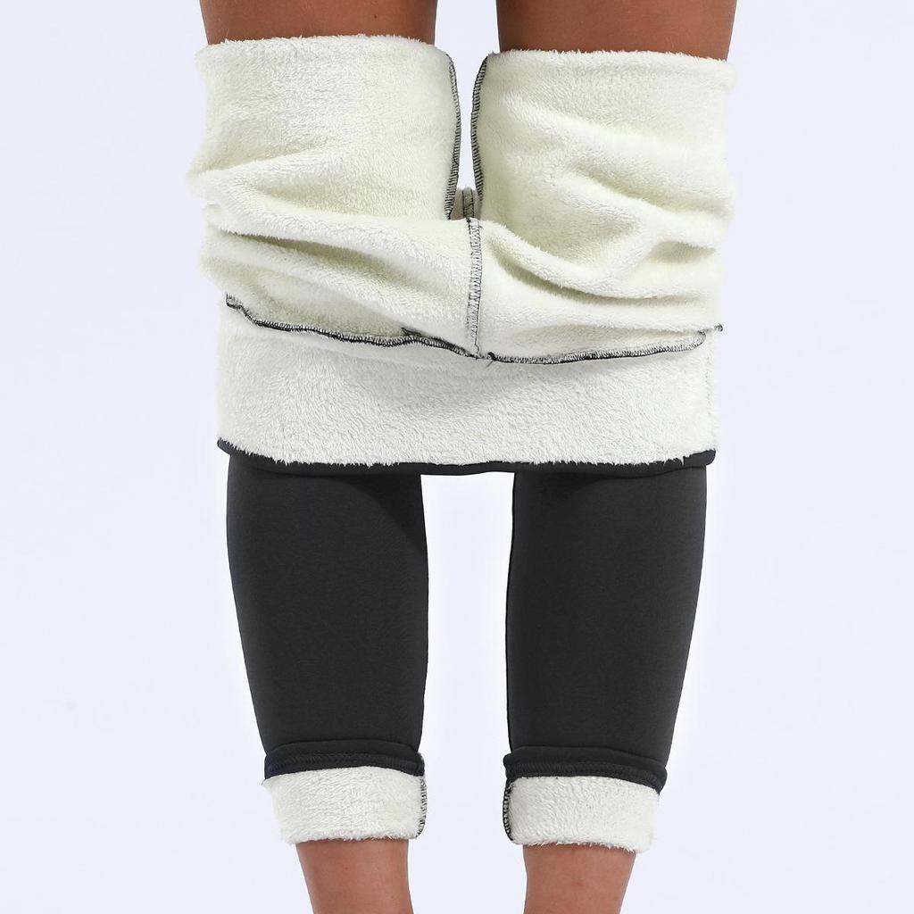 Women's High-Waisted Plus Velvet Lamb Fleece Leggings - Thickened, Plain, Warm, Autumn/Winter