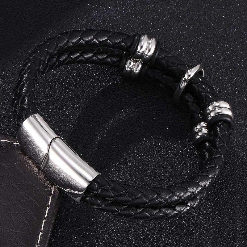 Men Bracelet Small Adorn Article Genuine Leather Bracelet Double Layer Hand Stainless Steel Clasps Wristband Gift