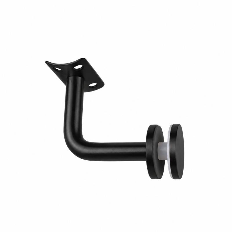 2-Piece Glass Support Hardware Set for Stair Rail, Featuring a Black Finish and Fixed-Plate Form for Mounting Tasks