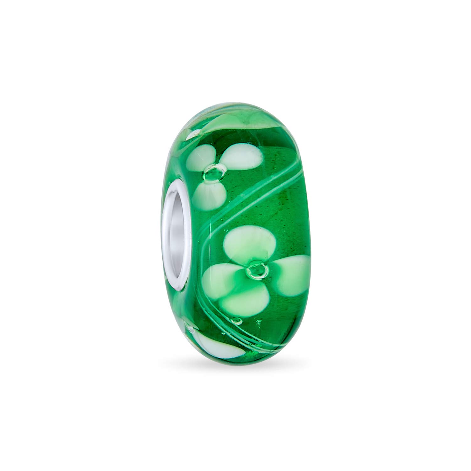 

Lucky Clover Shamrock Flower Bead Charm Green Murano Glass Sterling Silver Bead European Charm Bracelet [Bling Jewelry] Women s .925