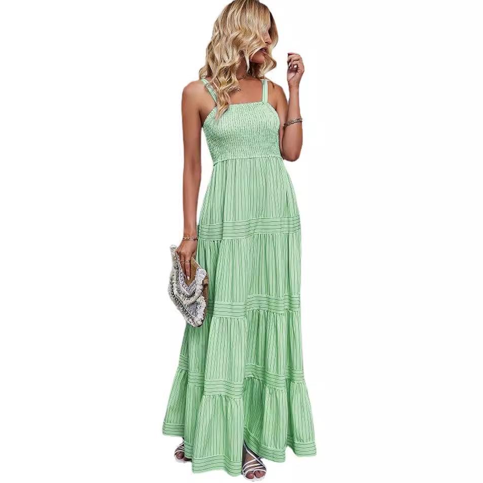 2024 Frühling/Sommer Europäisches & Amerikanisches Damen Sexy Gestreiftes Taillenbetonendes Trägerkleid