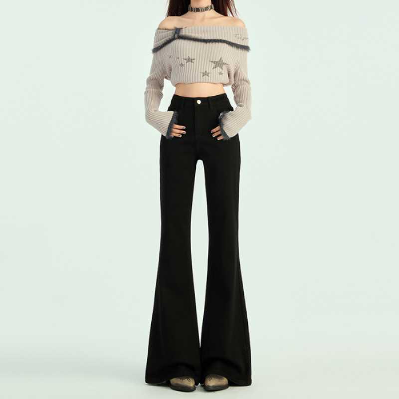 

Fleece-Lined No-Stick Wide-Leg Bell-Bottom Jeans - Versatile Autumn Style for American Hot Girls M